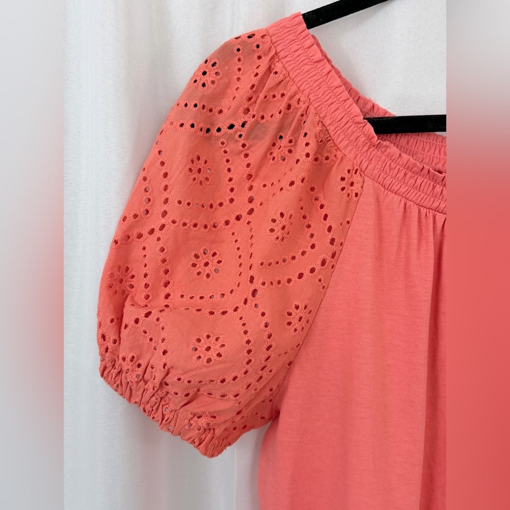 Jones New York Woman’s Petite Medium Short puff Sleeve Coral Orange Top. NWT - Picture 5 of 8